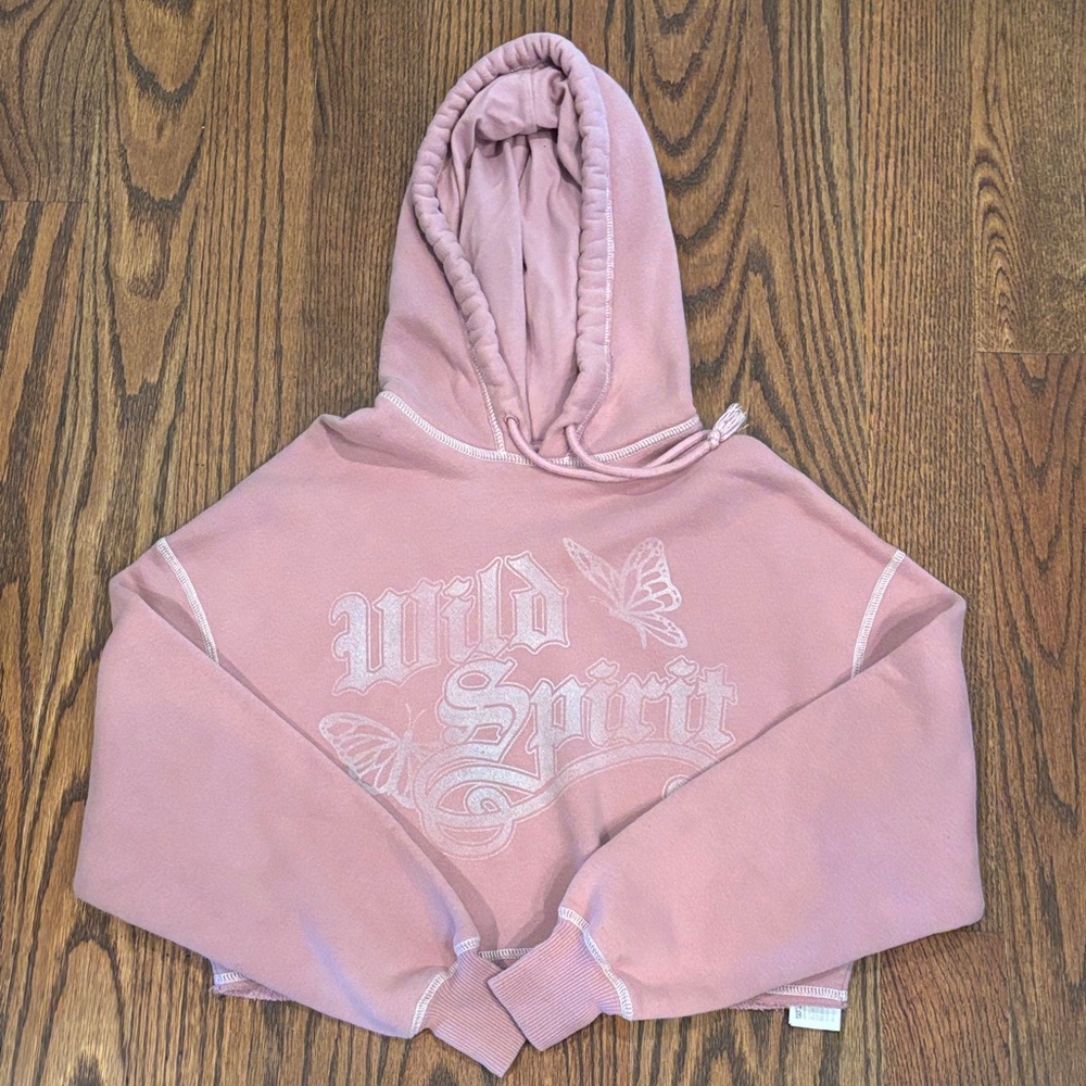 Hollister women’s crop top hooded sweatshirt. Pink. Women’s XXS.